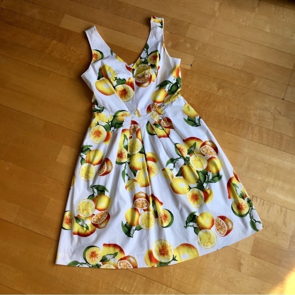 Banana Republic Lemon Sleeveless Dress, White, Yellow, Green, Size 4